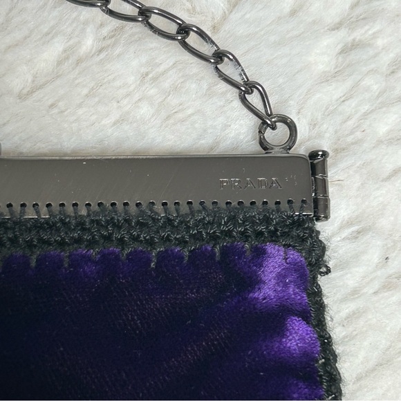 PRADA Velvet Clutch Purse Chain Strap Tulip Kiss Lock: Deep Purple Small - Picture 9 of 17
